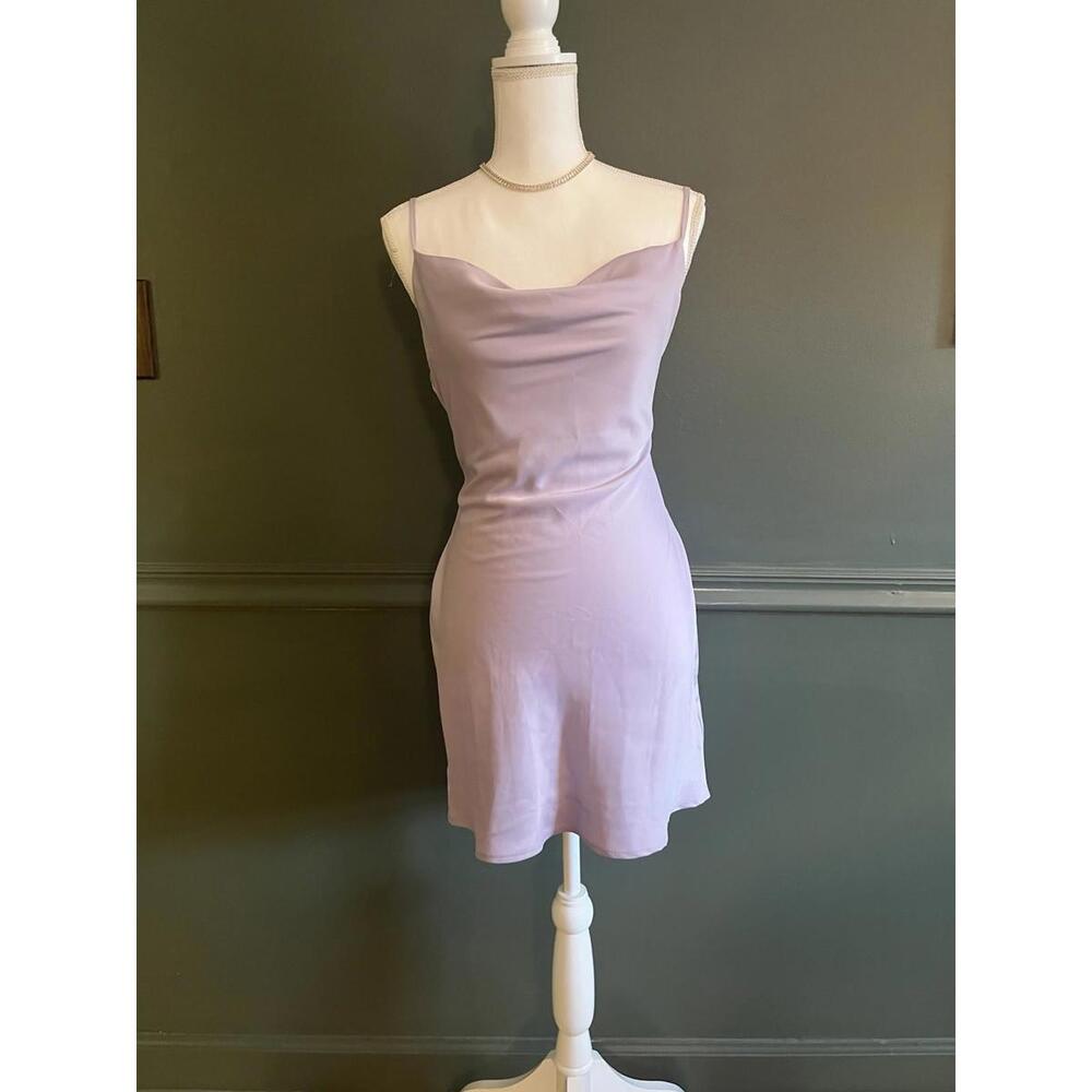 Urban Outfitters Mallory Lilac Satin Slip Cowl Neck Sleeveless Mini Dress y2k M